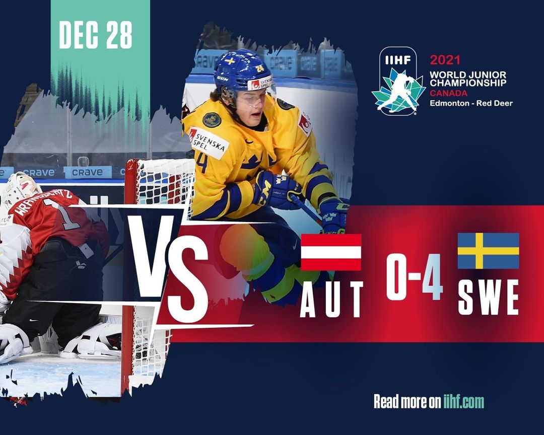 Швеция обыграла Австрию на молодёжном чемпионате мира по хоккею