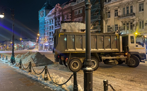 С улиц Владивостока за ночь вывезли более тысячи тонн снега