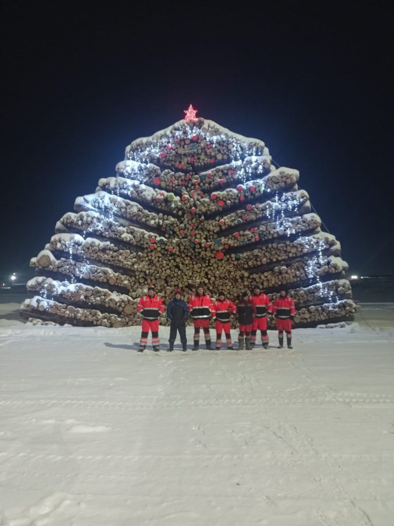 Уникальная елка из бревен появилась в Карелии